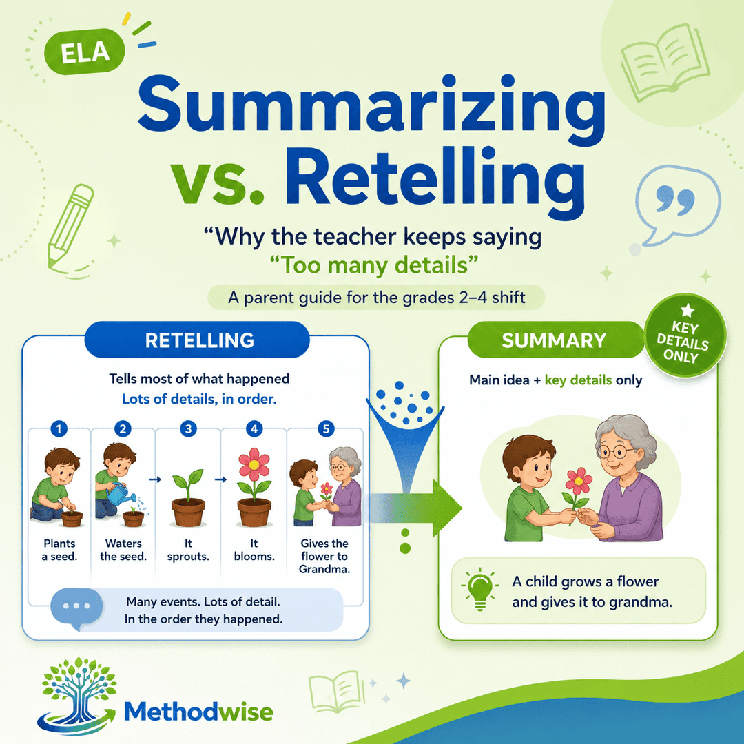 Summarizing vs. Retelling: A Parent's Guide to Why the Teacher Keeps Saying 'Too Many Details'