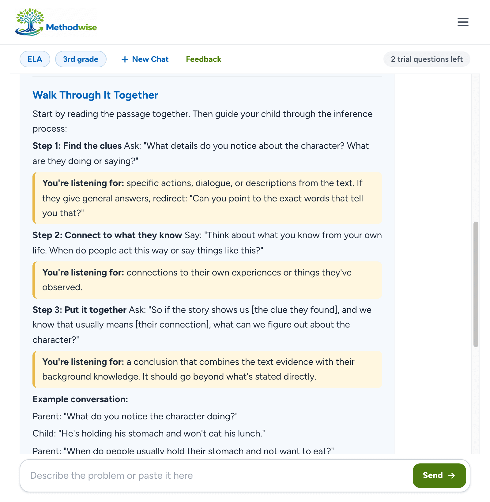 Methodwise coaching language for making inferences